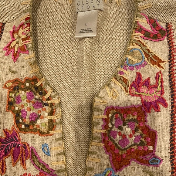 Sigrid Olsen Silk Artisinal Folkloric Cardigan. L - Picture 3 of 9